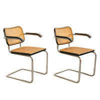 Pair of Mid Century Cesca Armchairs Marcel Breuer Knoll Cane Tubular Steel 1974