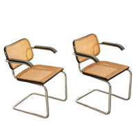 Pair of Mid Century Cesca Armchairs Marcel Breuer Knoll Cane Tubular Steel 1974