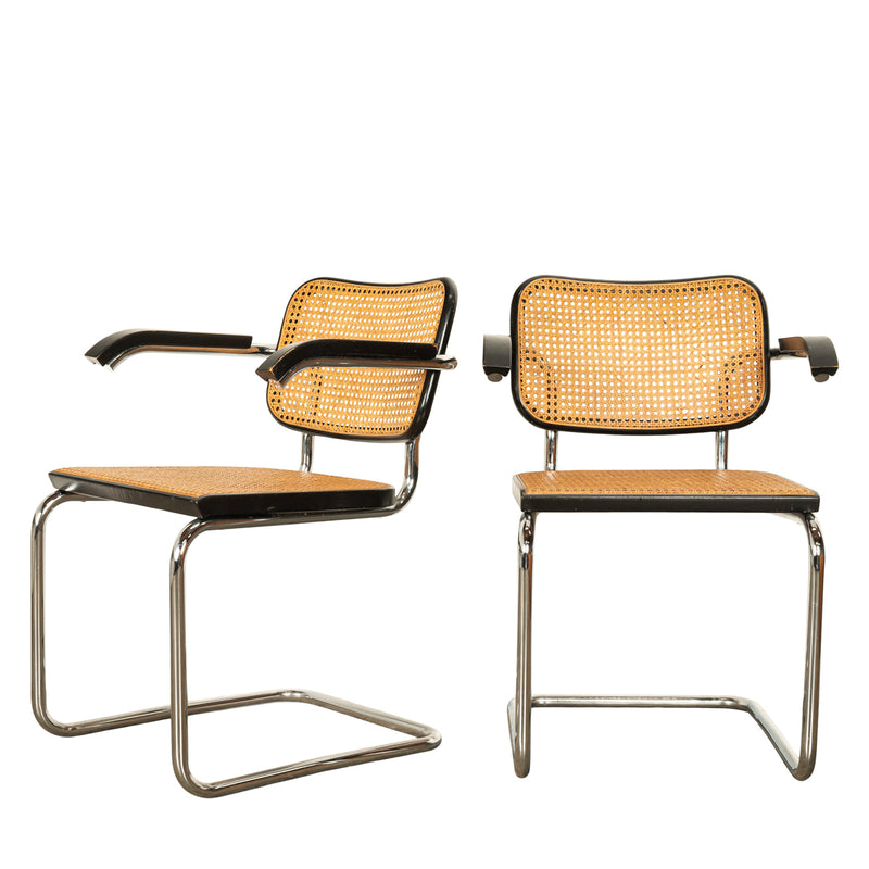 Pair of Mid Century Cesca Armchairs Marcel Breuer Knoll Cane Tubular Steel 1974