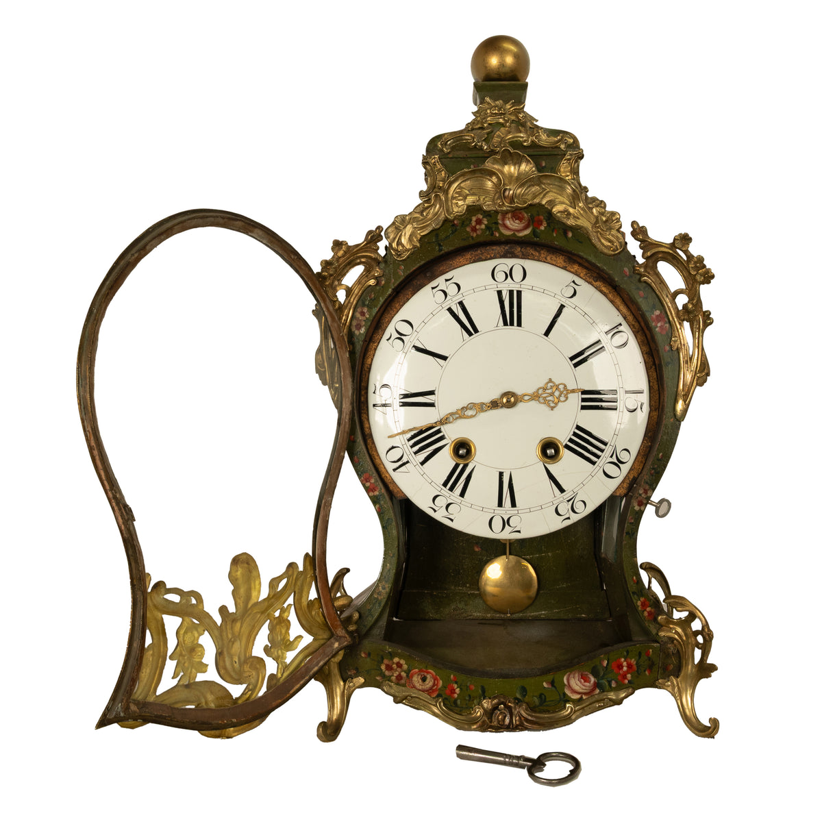 Antique 18th Century French Louis XV Painted & Ormolu Vernis Martin Cartel Clock 1750