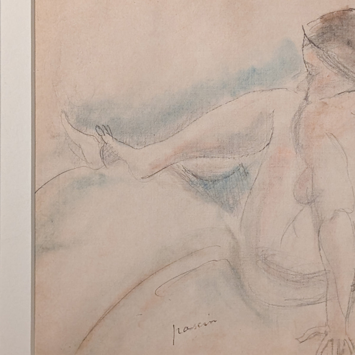 French Expressionist Original Colored Drawing Painting Seated Nude Young Woman by Jules Pascin, 1920