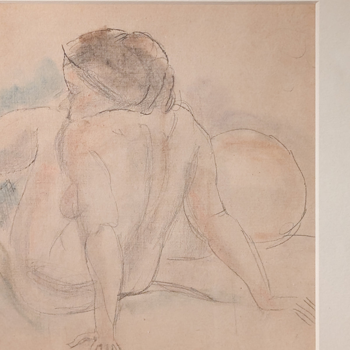 French Expressionist Original Colored Drawing Painting Seated Nude Young Woman by Jules Pascin, 1920