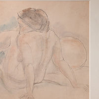 French Expressionist Original Colored Drawing Painting Seated Nude Young Woman by Jules Pascin, 1920