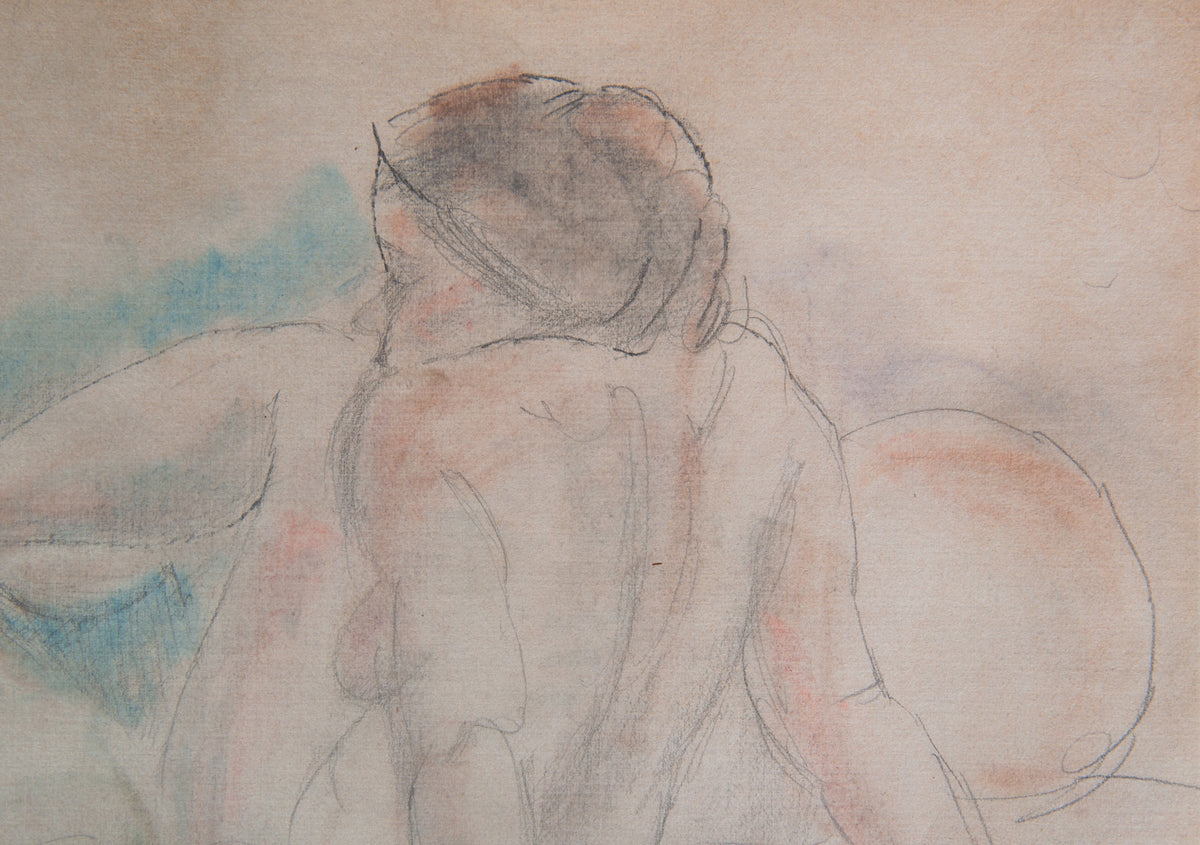 French Expressionist Original Colored Drawing Painting Seated Nude Young Woman by Jules Pascin, 1920