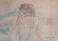 French Expressionist Original Colored Drawing Painting Seated Nude Young Woman by Jules Pascin, 1920