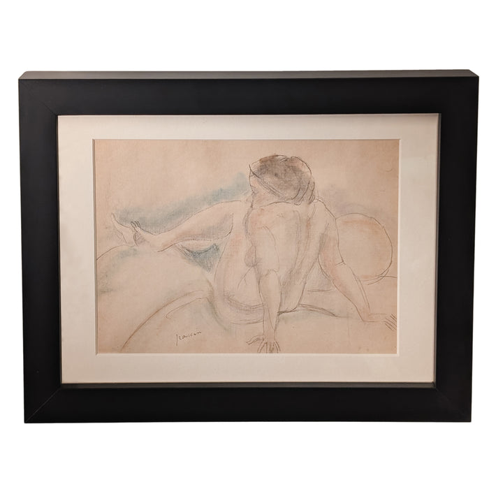 French Expressionist Original Colored Drawing Painting Seated Nude Young Woman by Jules Pascin, 1920