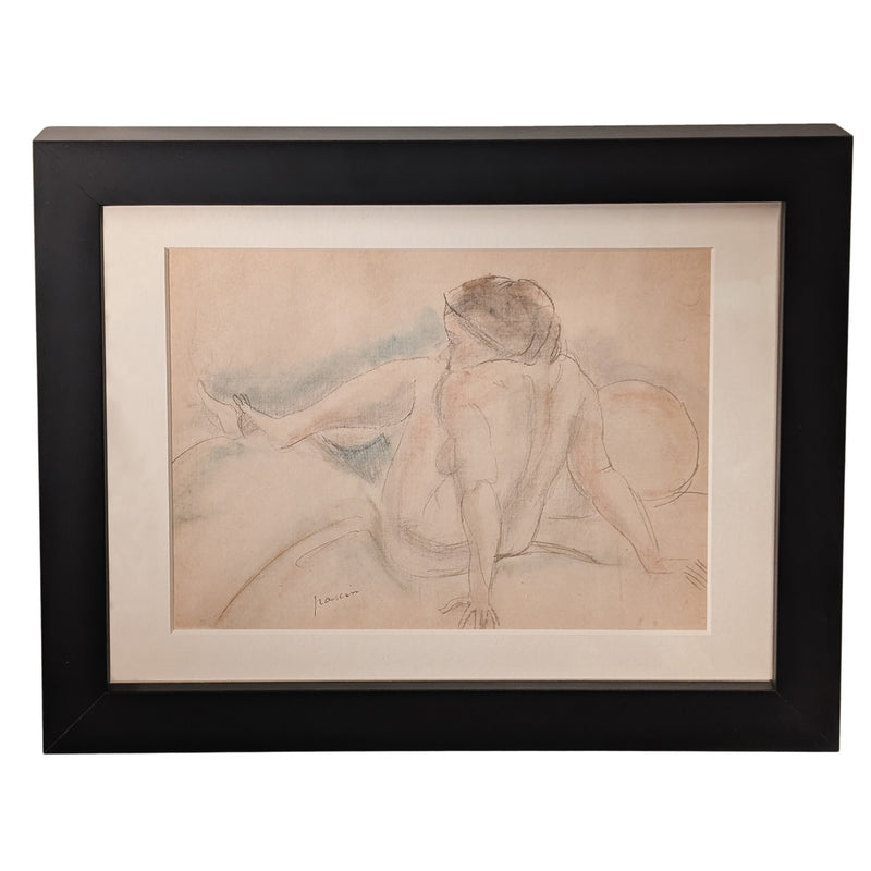 French Expressionist Original Colored Drawing Painting Seated Nude Young Woman by Jules Pascin, 1920