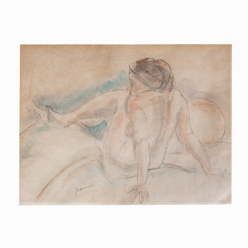 French Expressionist Original Colored Drawing Painting Seated Nude Young Woman by Jules Pascin, 1920