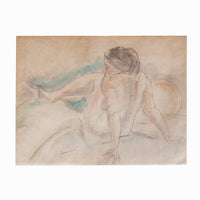 French Expressionist Original Colored Drawing Painting Seated Nude Young Woman by Jules Pascin, 1920