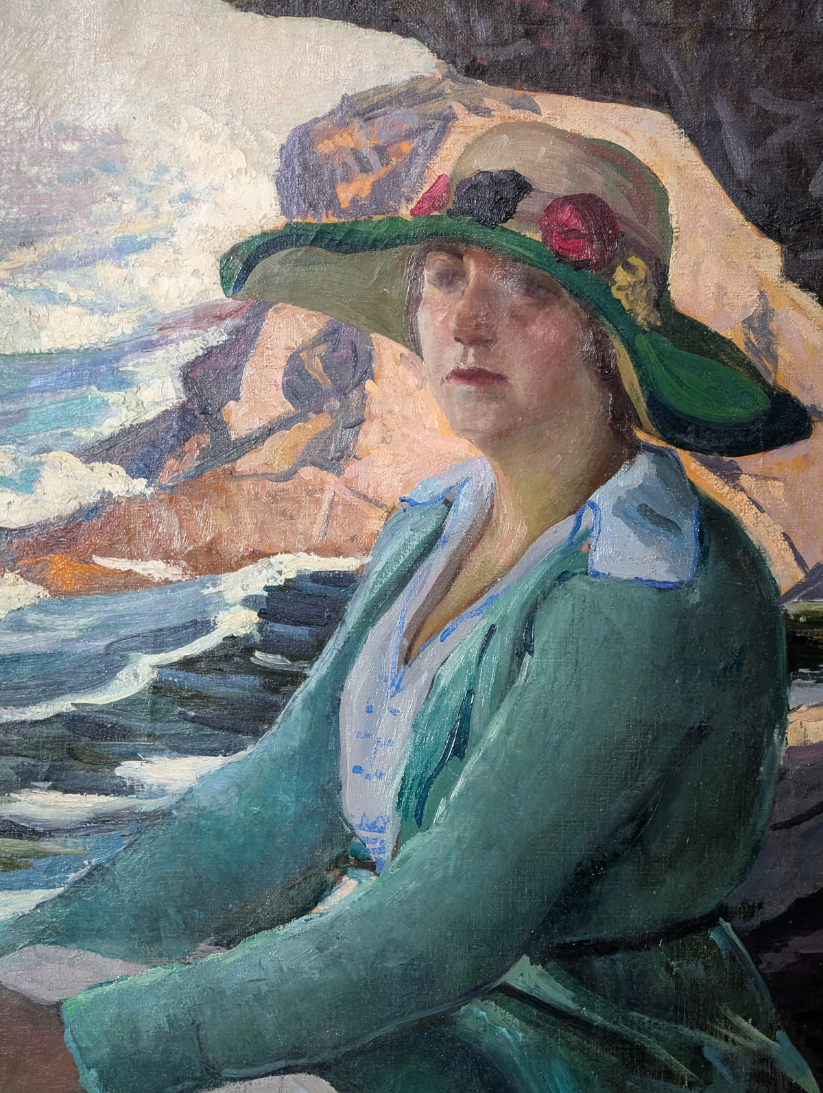 American Impressionist Portrait Painting of "Pearl" Monhegan Island Maine Coast by Abraham Jacob Bogdanove. 1930