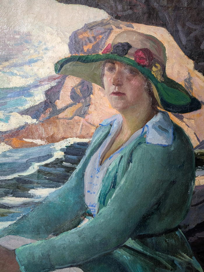 American Impressionist Portrait Painting of "Pearl" Monhegan Island Maine Coast by Abraham Jacob Bogdanove. 1930