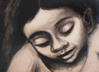 Large Charcoal Portrait Girl Writing Letter La Pensadora The Thinker Puerto Rico by Juan De Prey, 1930