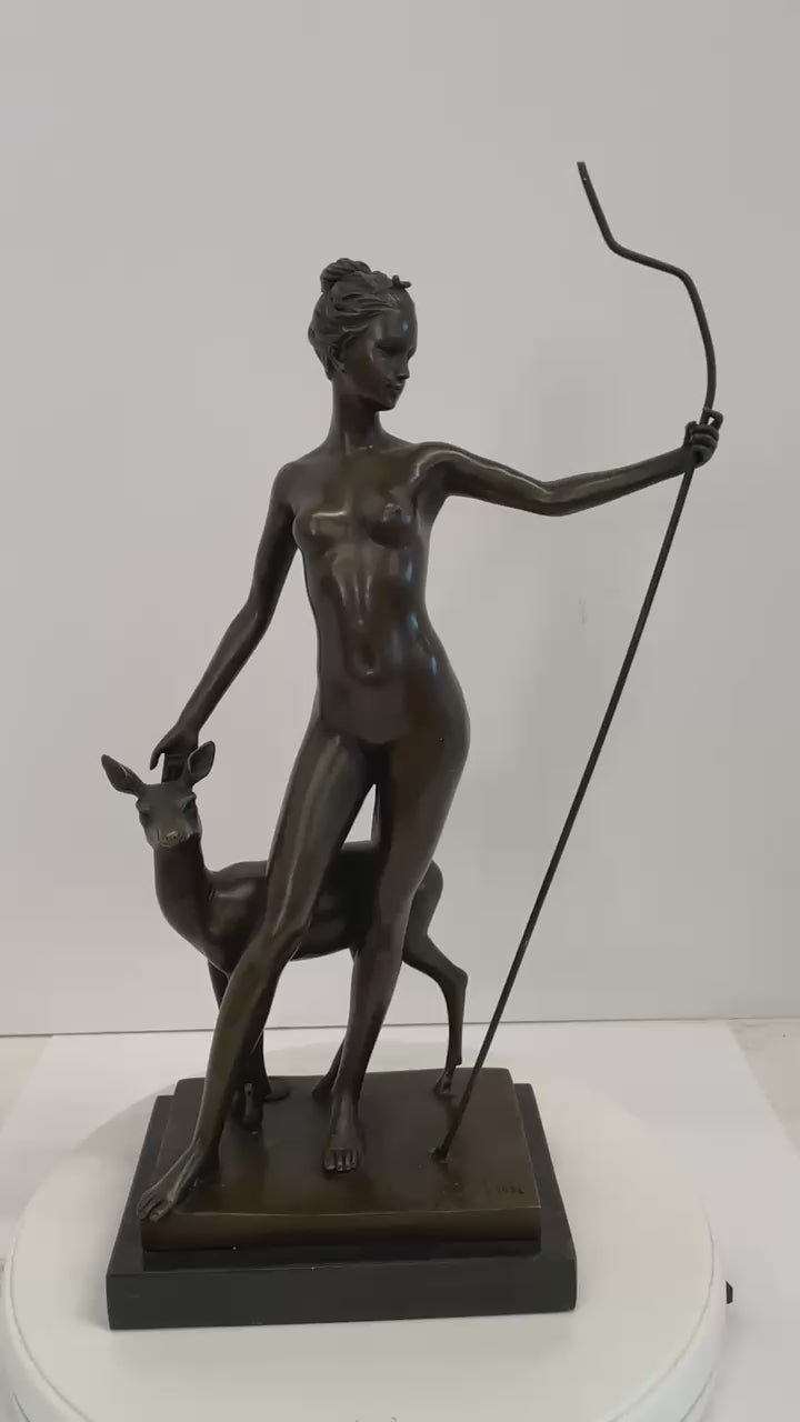 Antique American Art Deco Bronze Sculpture Statue of Diana French Foundry Stamp by Edward Francis McCartan Circa 1920