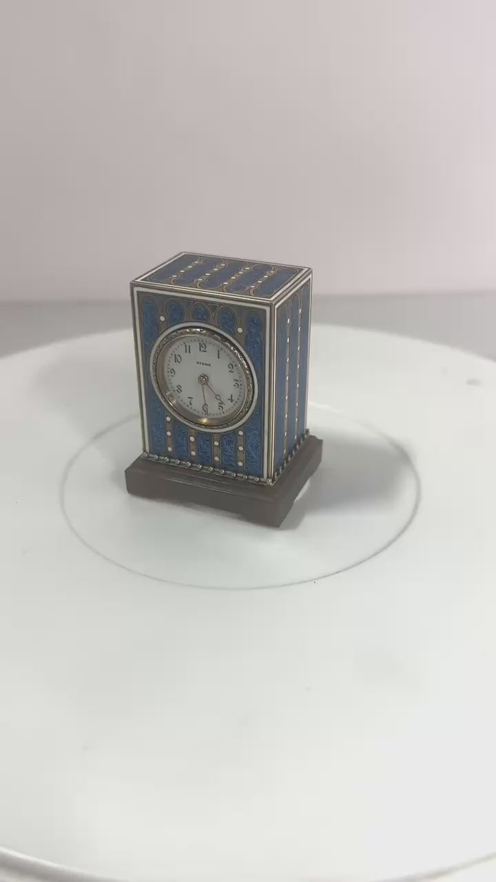 Antique Swiss Miniature Silver Gilt & Enamel Art Nouveau Carriage Clock 1910