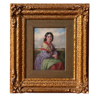 Antique 19th Century Realism Landscape Portrait Oil Painting of a Beautiful Young Woman by Haynes King, 1860