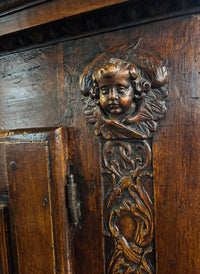 Antique 17th Century French Baroque Carved Walnut Credence Cabinet Cherubs 1650