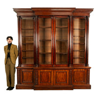 Monumental Antique Irish Carved Mahogany Breakfront Bookcase Bibliotheque 1850