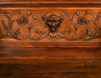 Antique 19th Century Italian Renaissance Revival Carved Walnut Bench Settle 1880