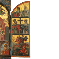 Antique 18thC Greek Orthodox Triptych Icon Virgin Mary & Saints Egg Tempera 1700