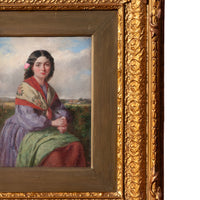 Antique 19th Century Realism Landscape Portrait Oil Painting of a Beautiful Young Woman by Haynes King, 1860