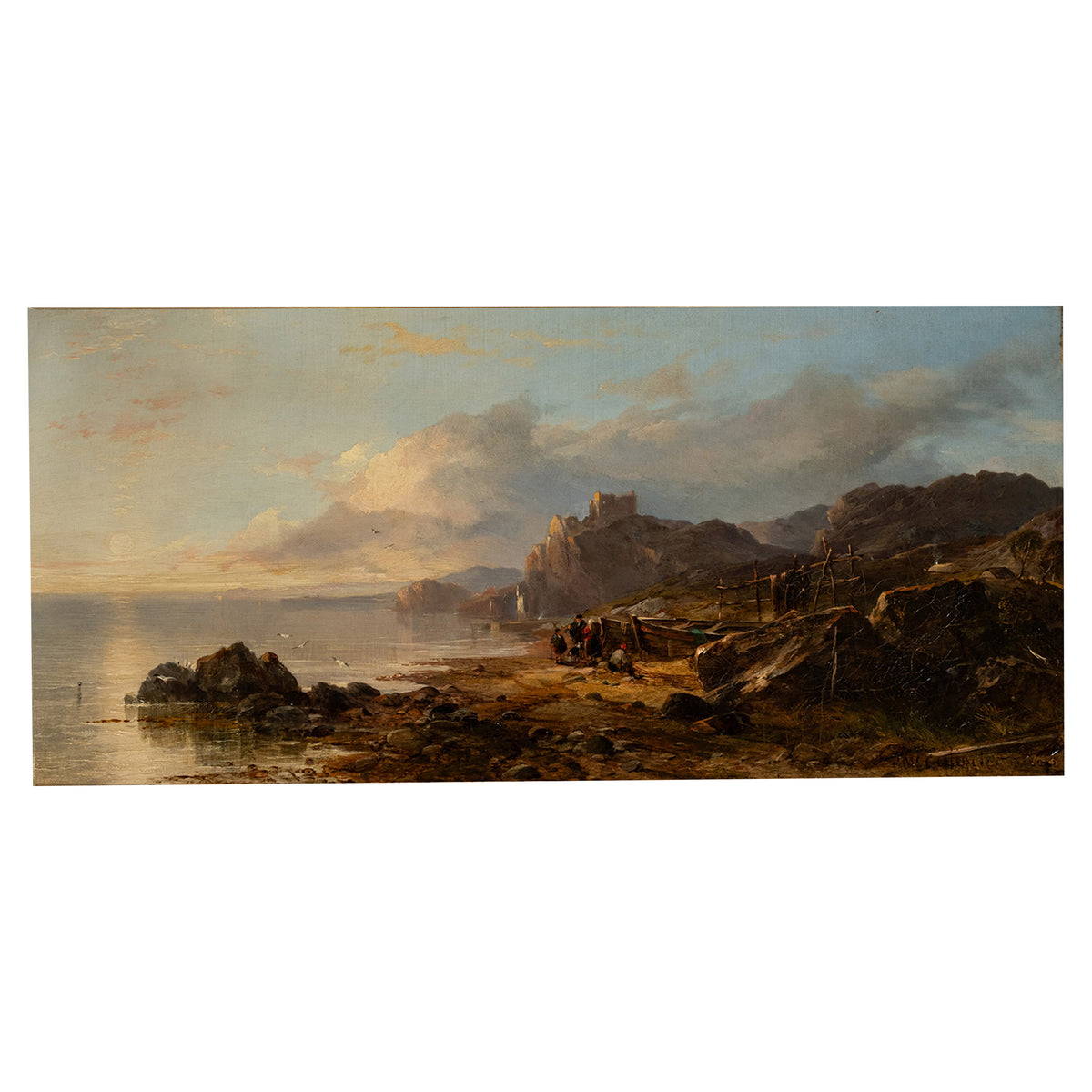 Antique Scottish Oil on Canvas Painting Tantallon Castle Ruin East Lothian Horatio McCulloch 1850