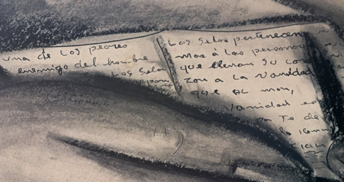 Large Charcoal Portrait Girl Writing Letter La Pensadora The Thinker Puerto Rico by Juan De Prey, 1930