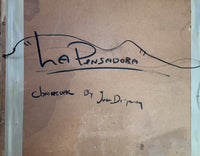 Large Charcoal Portrait Girl Writing Letter La Pensadora The Thinker Puerto Rico by Juan De Prey, 1930