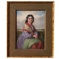 Antique 19th Century Realism Landscape Portrait Oil Painting of a Beautiful Young Woman by Haynes King, 1860