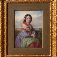 Antique 19th Century Realism Landscape Portrait Oil Painting of a Beautiful Young Woman by Haynes King, 1860