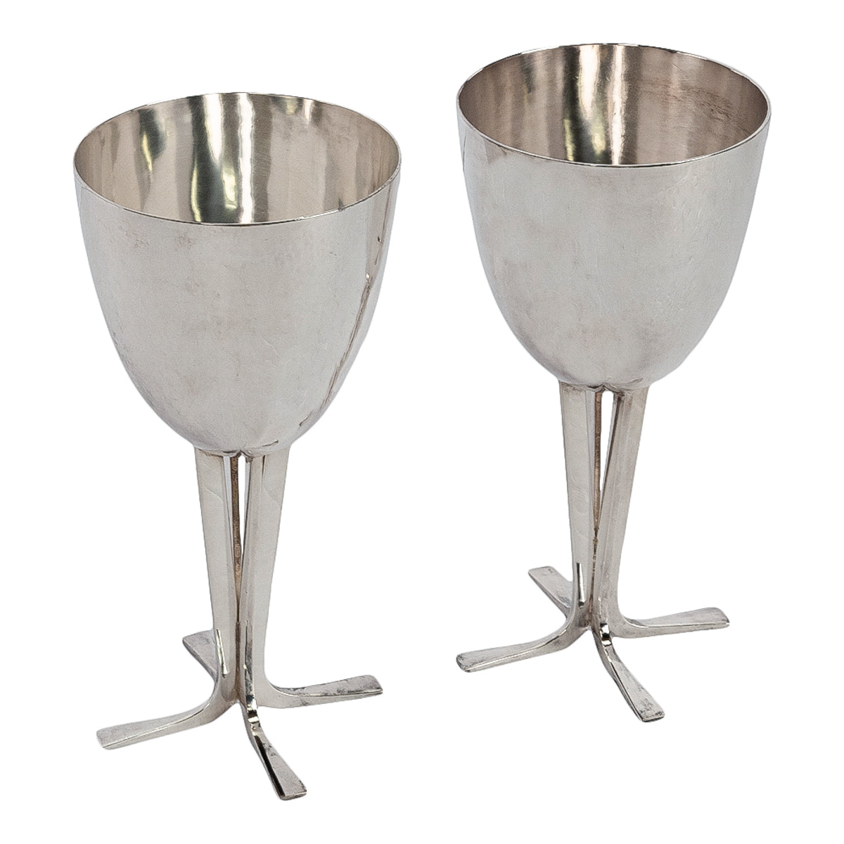 Pair Mid Century Modernist Sterling Silver Goblets Joe Reyes Apodaca Oregon 1985