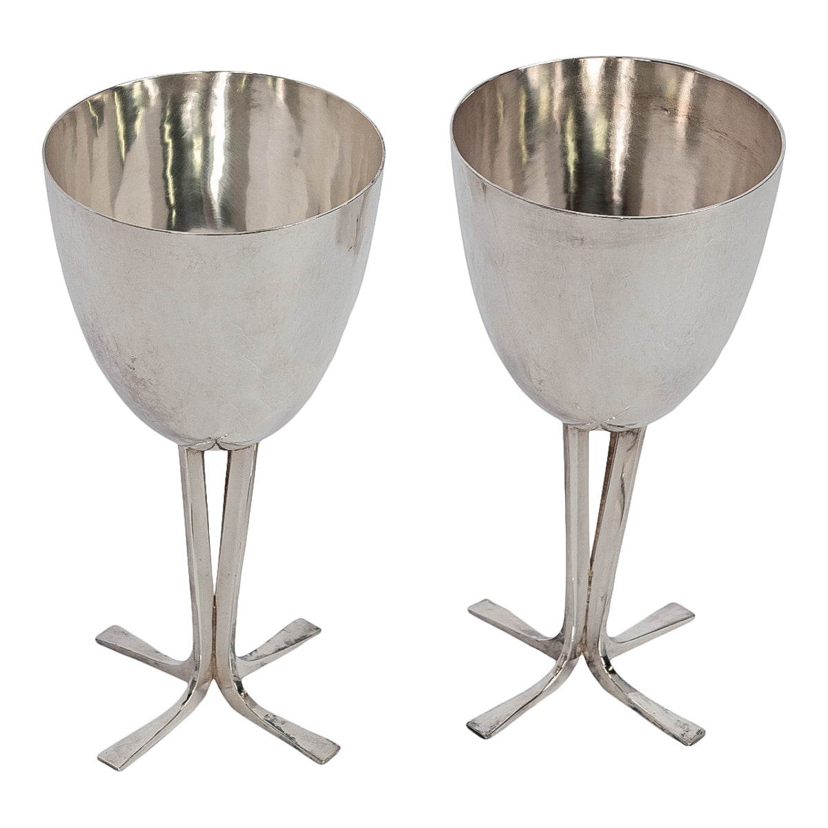 Pair Mid Century Modernist Sterling Silver Goblets Joe Reyes Apodaca Oregon 1985