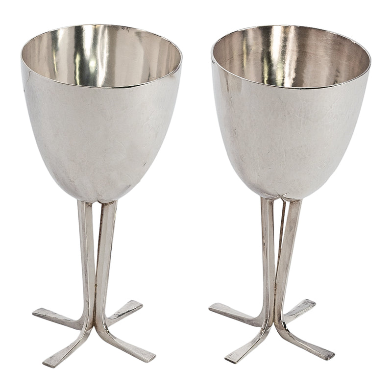 Pair Mid Century Modernist Sterling Silver Goblets Joe Reyes Apodaca Oregon 1985