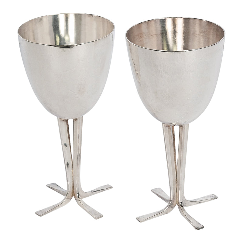 Pair Mid Century Modernist Sterling Silver Goblets Joe Reyes Apodaca Oregon 1985