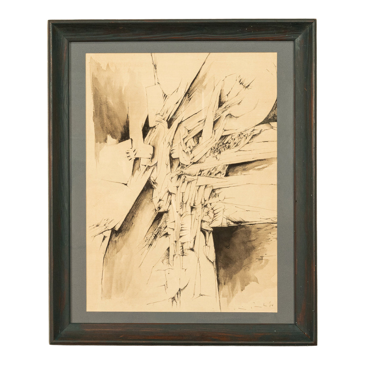 Italian Mid Century Abstract Modernist Ink & Watercolor Painting "Fragmentation"by Gio Pomodoro, 1956