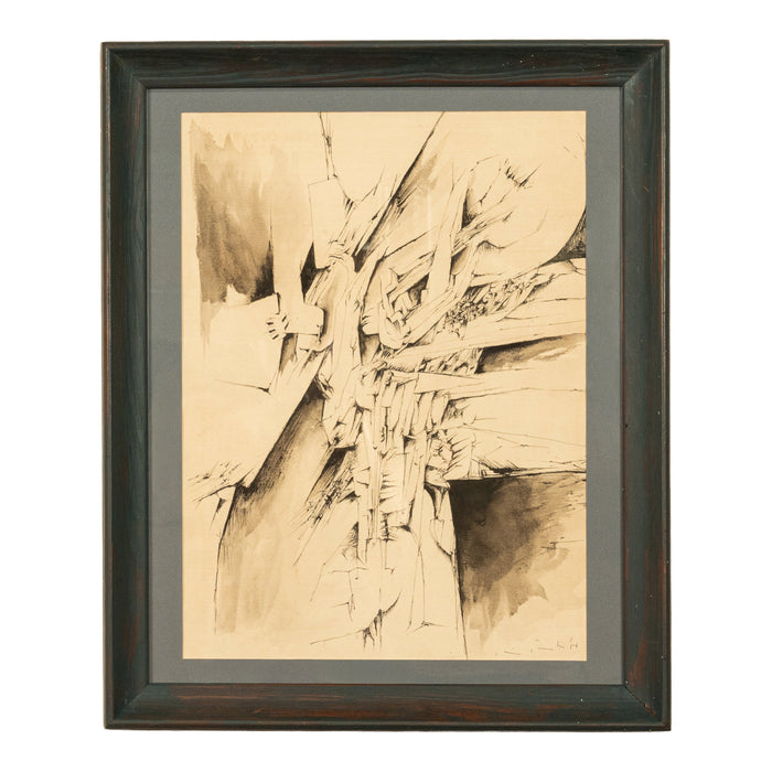 Italian Mid Century Abstract Modernist Ink & Watercolor Painting "Fragmentation"by Gio Pomodoro, 1956