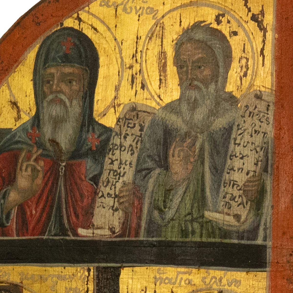 Antique 18thC Greek Orthodox Triptych Icon Virgin Mary & Saints Egg Tempera 1700