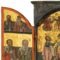 Antique 18thC Greek Orthodox Triptych Icon Virgin Mary & Saints Egg Tempera 1700