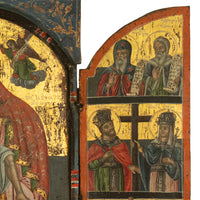 Antique 18thC Greek Orthodox Triptych Icon Virgin Mary & Saints Egg Tempera 1700