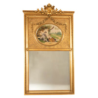 Large 6ft+ Antique Louis XV French Gilded Hand-Painted Trumeau Wall Mirror 1860