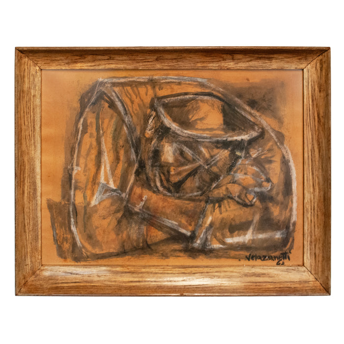 Spanish Dominican Republic Mexico Realist Gouache Painting Portrait by José Vela Zanetti, 1962