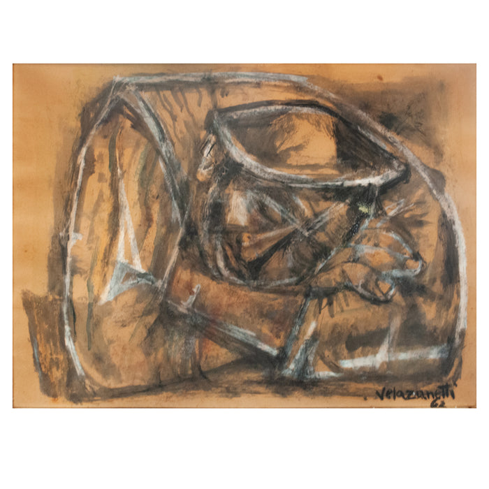 Spanish Dominican Republic Mexico Realist Gouache Painting Portrait by José Vela Zanetti, 1962