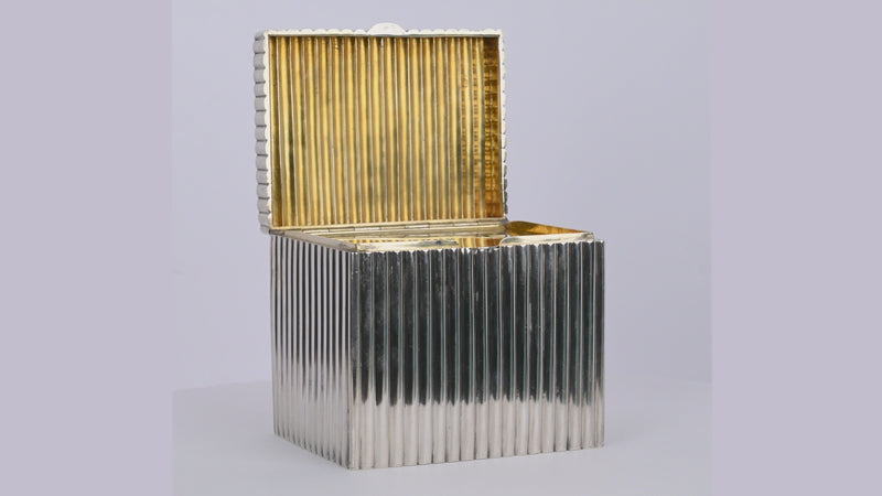 Antique Russian Imperial Silver Gilt Ribbed Cigar Box Humidor Moscow, 1886