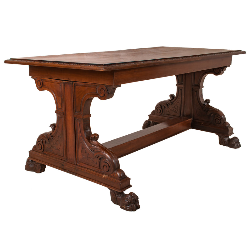 Antique Italian Carved Walnut Renaissance Revival Library Serving Table Circa 1870