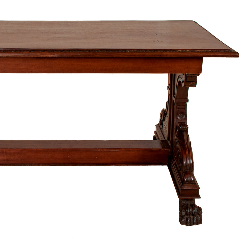 Antique Italian Carved Walnut Renaissance Revival Library Serving Table Circa 1870
