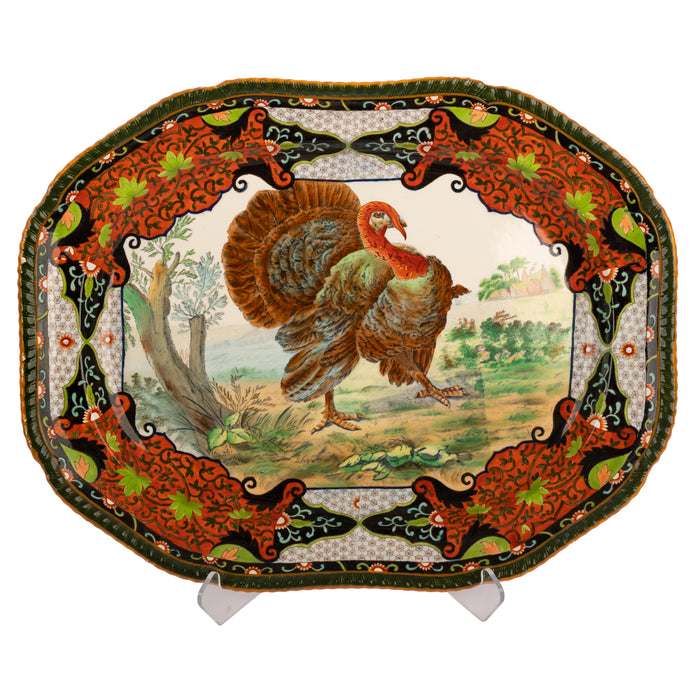 Antique English Copeland Spode Ironstone Thanksgiving Turkey Serving Platter