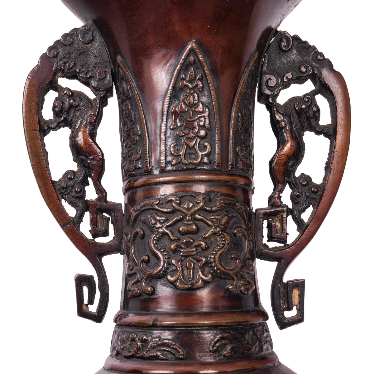 Large & Fine Pair of Antique Japanese Meiji Period Patinated Bronze Vases, 1890