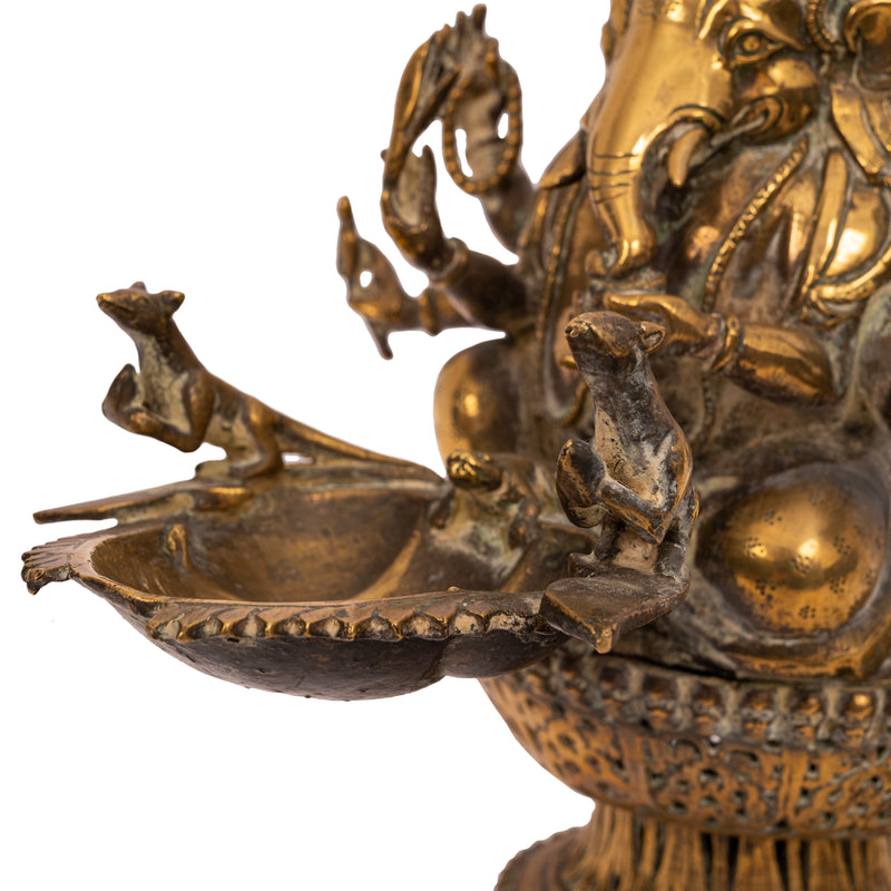 Large 19th Century Antique Indian Hindu Ganesha Figural Votive Brass Oil Lamp, Circa 1800