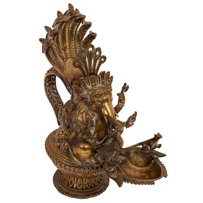 Large 19th Century Antique Indian Hindu Ganesha Figural Votive Brass Oil Lamp, Circa 1800