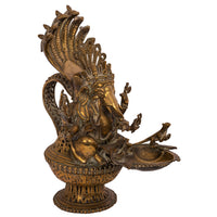 Large 19th Century Antique Indian Hindu Ganesha Figural Votive Brass Oil Lamp, Circa 1800