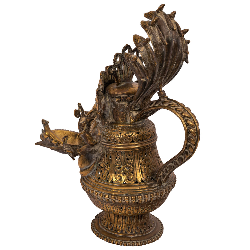 Large 19th Century Antique Indian Hindu Ganesha Figural Votive Brass Oil Lamp, Circa 1800